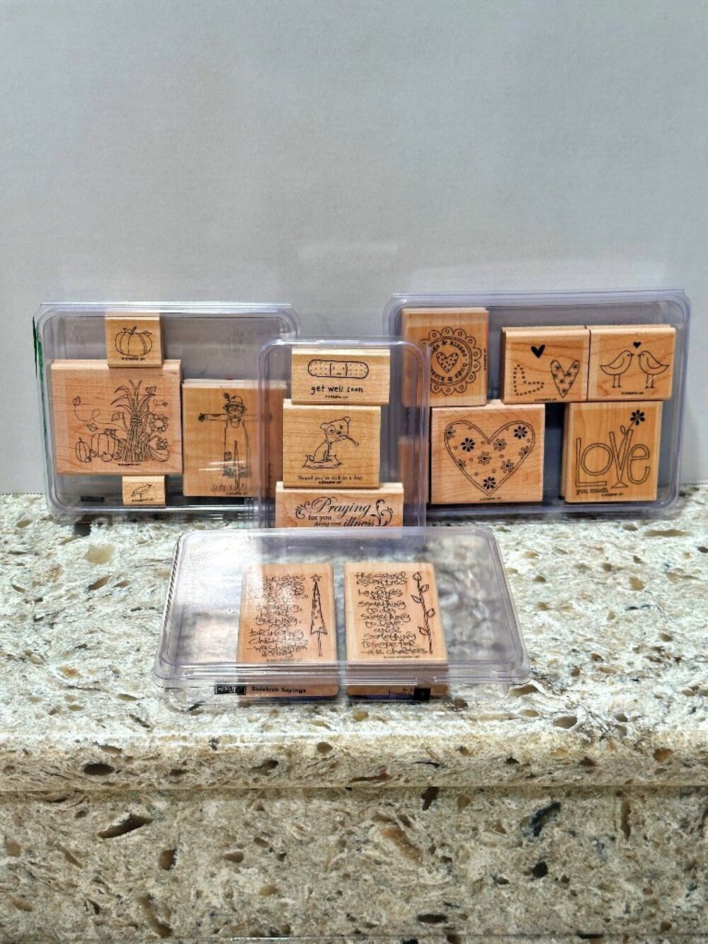 Stampin Up VTG Wood Block Stamp Sets Lot 4 Total 15 Stamps Love Fall Christmas